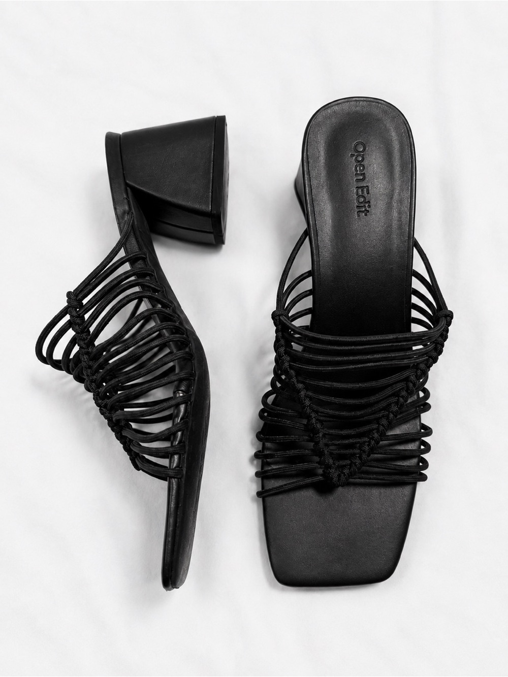 Open Edit Black Macramé Strappy Block Heel Sandals 9.5 Y2K